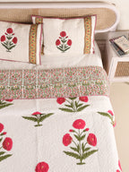 ROYAL RED POPPY HAND BLOCK PRINT QUILTED BEDCOVER /COMFORTER