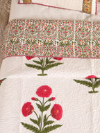 ROYAL RED POPPY HAND BLOCK PRINT QUILTED BEDCOVER /COMFORTER