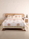MULTI COLOUR MUGHAL BUTTA HAND BLOCK PRINT QUILTED BEDCOVER /COMFORTER