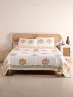 MULTI COLOUR MUGHAL BUTTA HAND BLOCK PRINT QUILTED BEDCOVER /COMFORTER