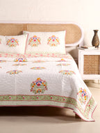 MULTI COLOUR MUGHAL BUTTA HAND BLOCK PRINT QUILTED BEDCOVER /COMFORTER