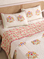 MULTI COLOUR MUGHAL BUTTA HAND BLOCK PRINT QUILTED BEDCOVER /COMFORTER