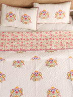 MULTI COLOUR MUGHAL BUTTA HAND BLOCK PRINT QUILTED BEDCOVER /COMFORTER