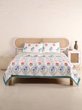MUGHAL PHOOLKARI JAAL HAND BLOCK PRINT QUILTED BEDCOVER /COMFORTER