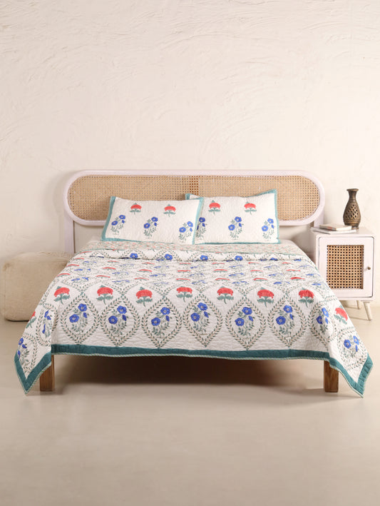 Jaipuri Hand Block Quilted Bedcover Set (with Pillow Covers)