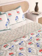 MUGHAL PHOOLKARI JAAL HAND BLOCK PRINT QUILTED BEDCOVER /COMFORTER