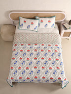 MUGHAL PHOOLKARI JAAL HAND BLOCK PRINT QUILTED BEDCOVER /COMFORTER