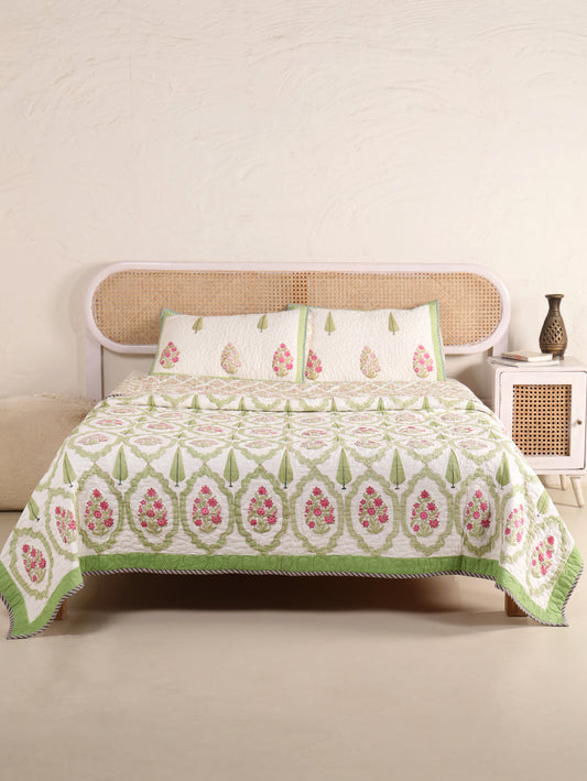 Jaipuri Hand Block Quilted Bedcover Set (with Pillow Covers)