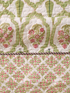 GREEN MUGHAL GARDEN HAND BLOCK PRINT QUILTED BEDCOVER /COMFORTER