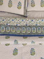 PACIFIC BLUE MEHRAB BUTTA HAND BLOCK PRINT QUILTED BEDCOVER /COMFORTER