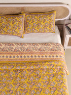 ROYAL GOLDEN GLORY HAND BLOCK PRINT QUILTED BEDCOVER /COMFORTER