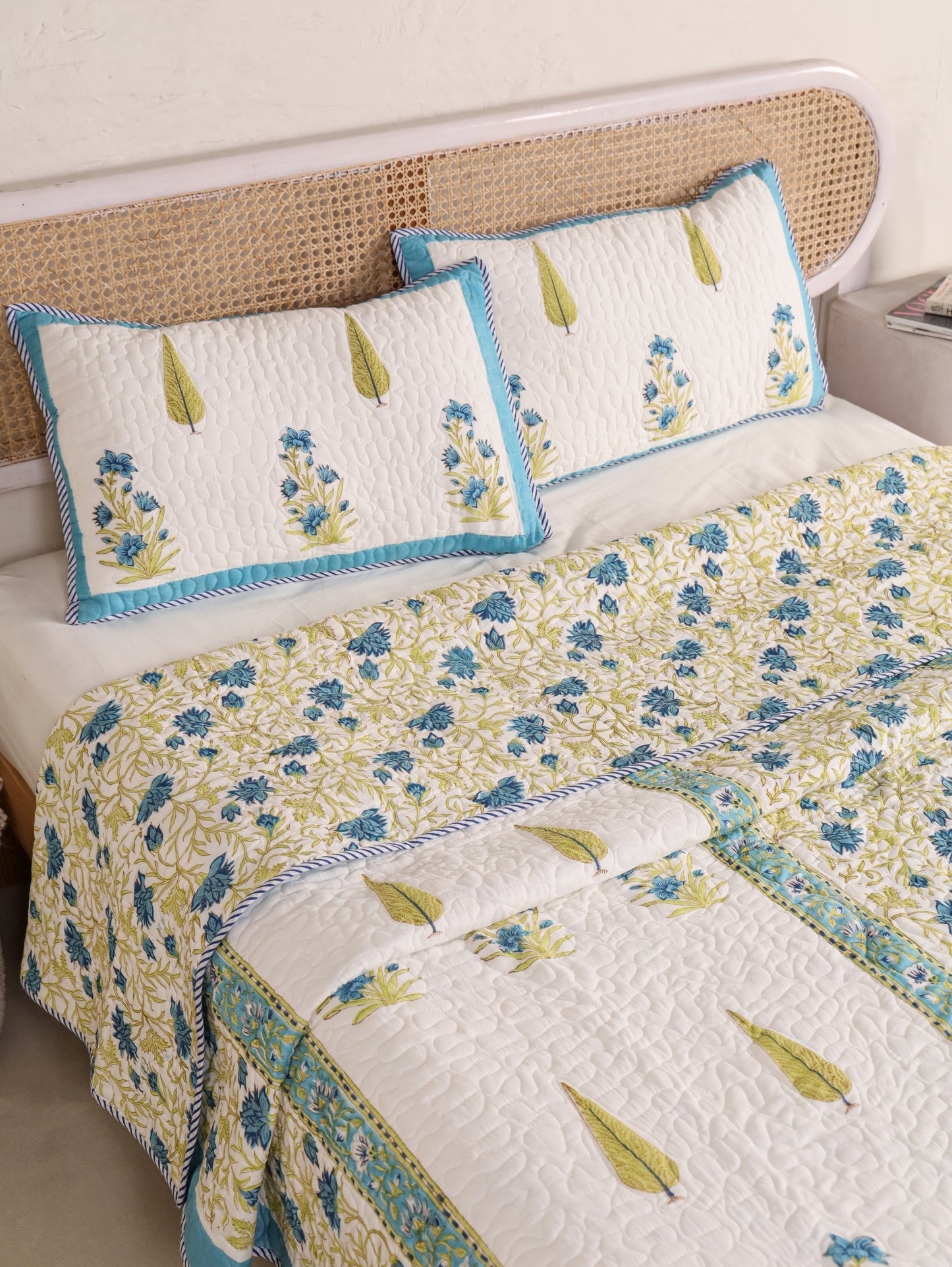 Jaipuri Hand Block Quilted Bedcover Set (with Pillow Covers)