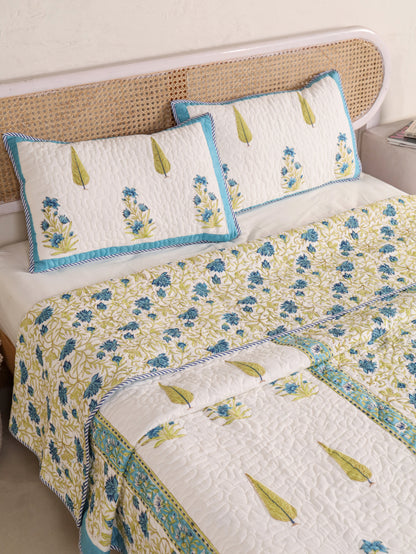 Jaipuri Hand Block Quilted Bedcover Set (with Pillow Covers)