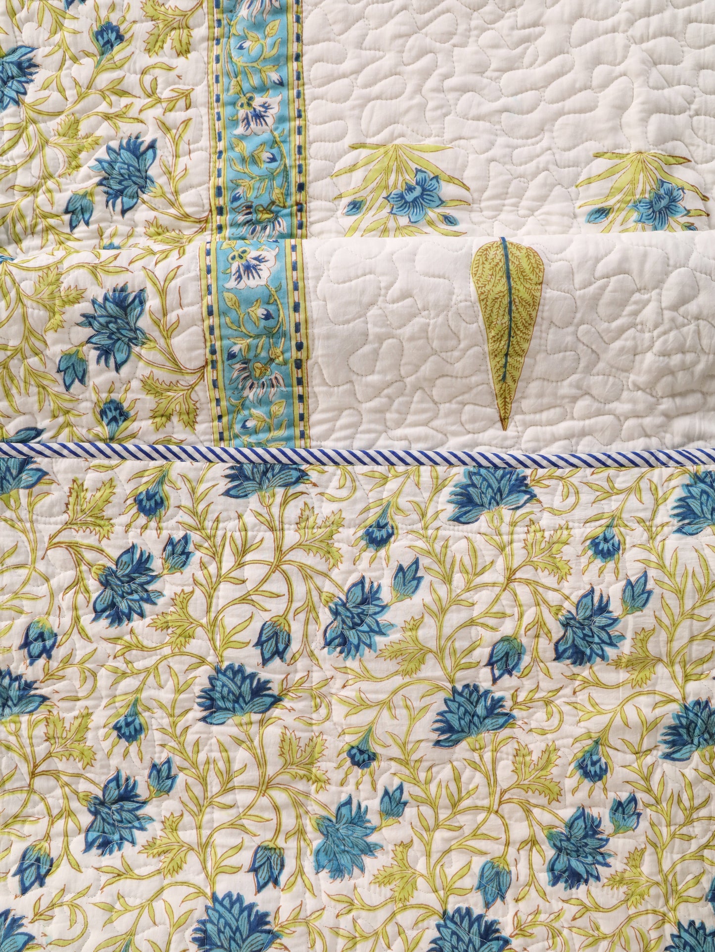 Jaipuri Hand Block Quilted Bedcover Set (with Pillow Covers)