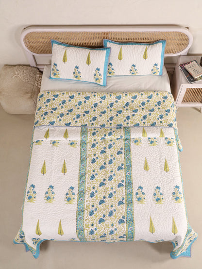 Jaipuri Hand Block Quilted Bedcover Set (with Pillow Covers)