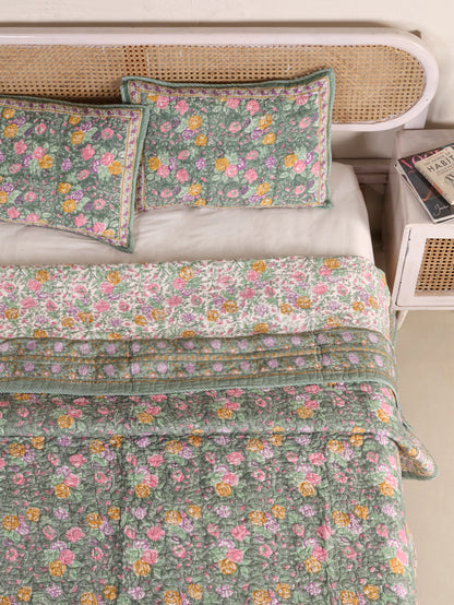 Jaipuri Hand Block Quilted Bedcover Set (with Pillow Covers)