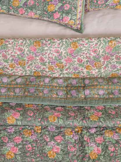 Jaipuri Hand Block Quilted Bedcover Set (with Pillow Covers)