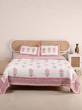 ORCHID PINK MUGHAL BUTTA HAND BLOCK PRINT QUILTED BEDCOVER /COMFORTER