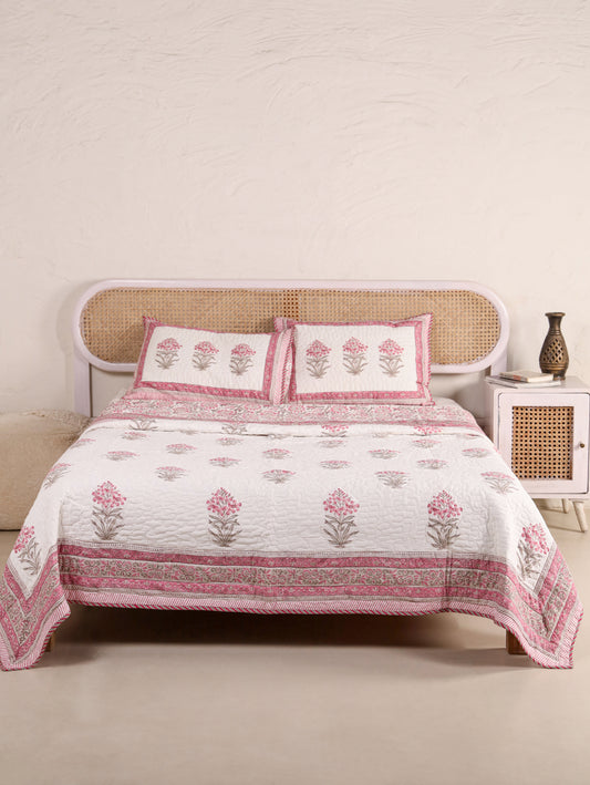 Jaipuri Hand Block Quilted Bedcover Set (with Pillow Covers)