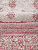 ORCHID PINK MUGHAL BUTTA HAND BLOCK PRINT QUILTED BEDCOVER /COMFORTER