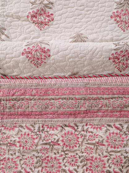 Jaipuri Hand Block Quilted Bedcover Set (with Pillow Covers)