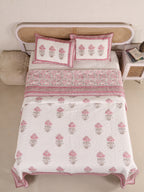 ORCHID PINK MUGHAL BUTTA HAND BLOCK PRINT QUILTED BEDCOVER /COMFORTER
