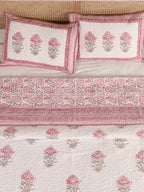 ORCHID PINK MUGHAL BUTTA HAND BLOCK PRINT QUILTED BEDCOVER /COMFORTER