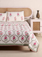 GULNAAR MUGHAL JAAL  HAND BLOCK PRINT QUILTED BEDCOVER /COMFORTER