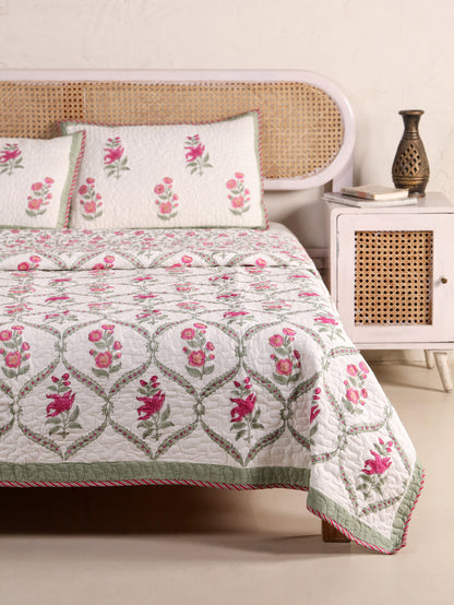 Jaipuri Hand Block Quilted Bedcover Set (with Pillow Covers)