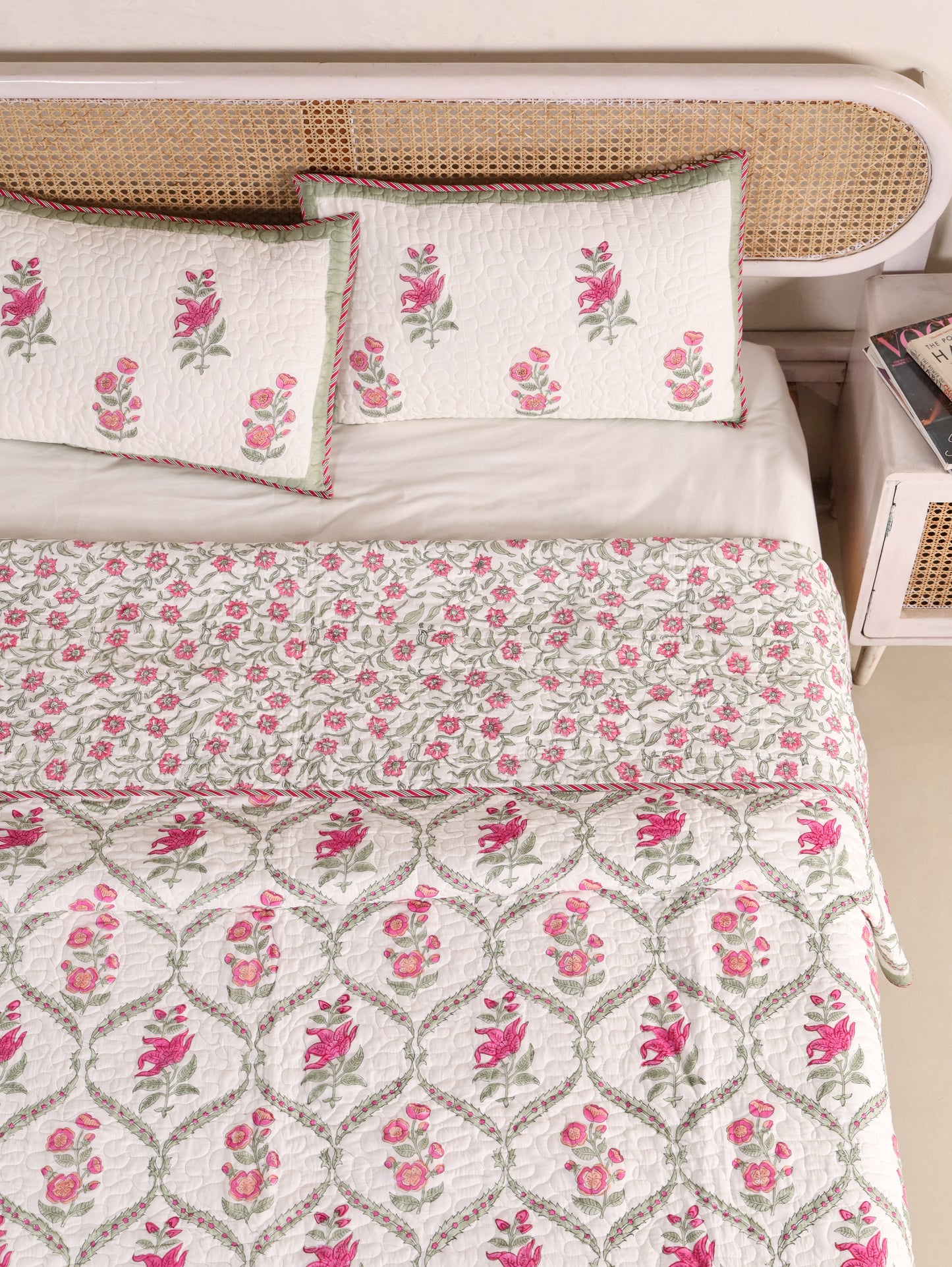 Jaipuri Hand Block Quilted Bedcover Set (with Pillow Covers)