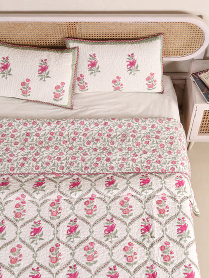 Jaipuri Hand Block Quilted Bedcover Set (with Pillow Covers)