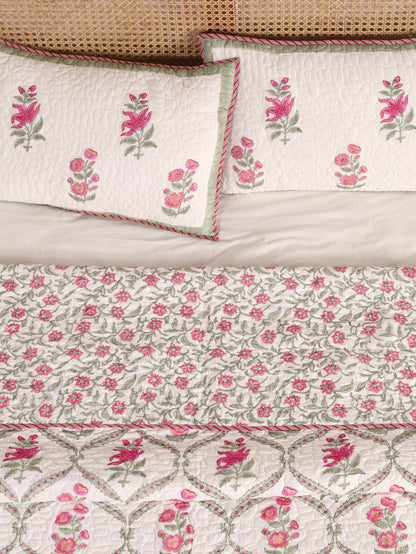 Jaipuri Hand Block Quilted Bedcover Set (with Pillow Covers)