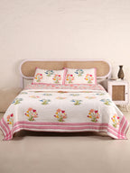 MUGHAL PINJOR BUTTA HAND BLOCK PRINT QUILTED BEDCOVER /COMFORTER