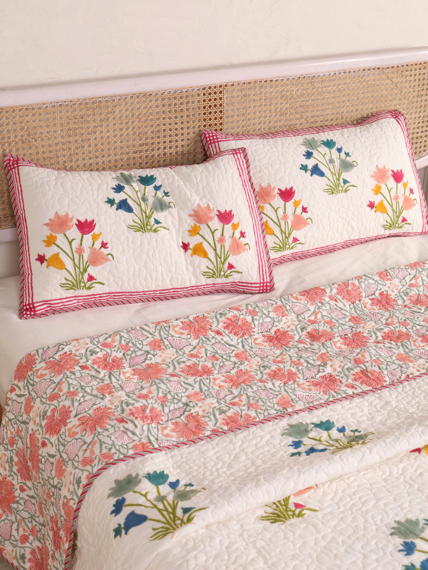 Jaipuri Hand Block Quilted Bedcover Set (with Pillow Covers)