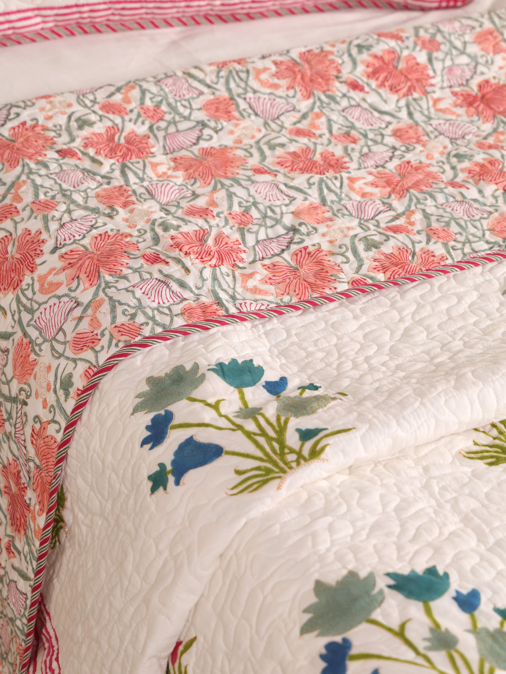 MUGHAL PINJOR BUTTA HAND BLOCK PRINT QUILTED BEDCOVER /COMFORTER