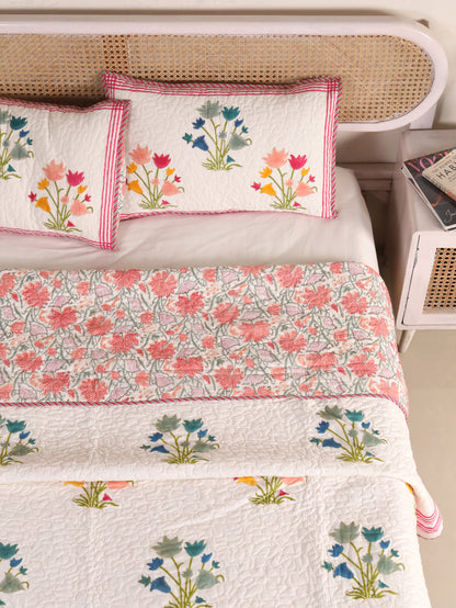 Jaipuri Hand Block Quilted Bedcover Set (with Pillow Covers)