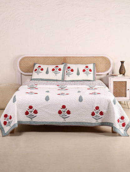 Jaipuri Hand Block Quilted Bedcover Set (with Pillow Covers)