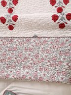 TIMELESS MUGHAL MOTIF HAND BLOCK PRINT QUILTED BEDCOVER /COMFORTER