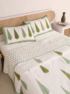 ROYAL GREEN TILAK HAND BLOCK PRINT QUILTED BEDCOVER /COMFORTER