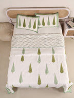 ROYAL GREEN TILAK HAND BLOCK PRINT QUILTED BEDCOVER /COMFORTER