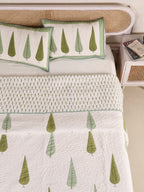 ROYAL GREEN TILAK HAND BLOCK PRINT QUILTED BEDCOVER /COMFORTER