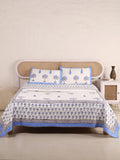 OCEAN BLUE PALM-TREE HAND BLOCK PRINT QUILTED BEDCOVER /COMFORTER