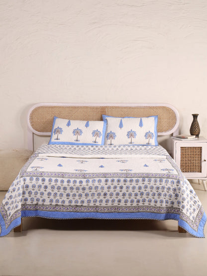 Jaipuri Hand Block Quilted Bedcover Set (with Pillow Covers)