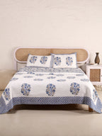 BLUE BIRD HAND BLOCK PRINT QUILTED BEDCOVER /COMFORTER