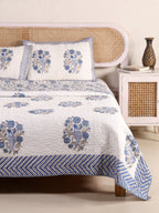 BLUE BIRD HAND BLOCK PRINT QUILTED BEDCOVER /COMFORTER
