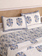 BLUE BIRD HAND BLOCK PRINT QUILTED BEDCOVER /COMFORTER