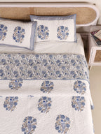 BLUE BIRD HAND BLOCK PRINT QUILTED BEDCOVER /COMFORTER