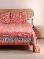 CLASSIC JAIPUR FLORAL PRINT HAND BLOCK PRINT COTTON BEDSHEET WITH PILLOW COVER