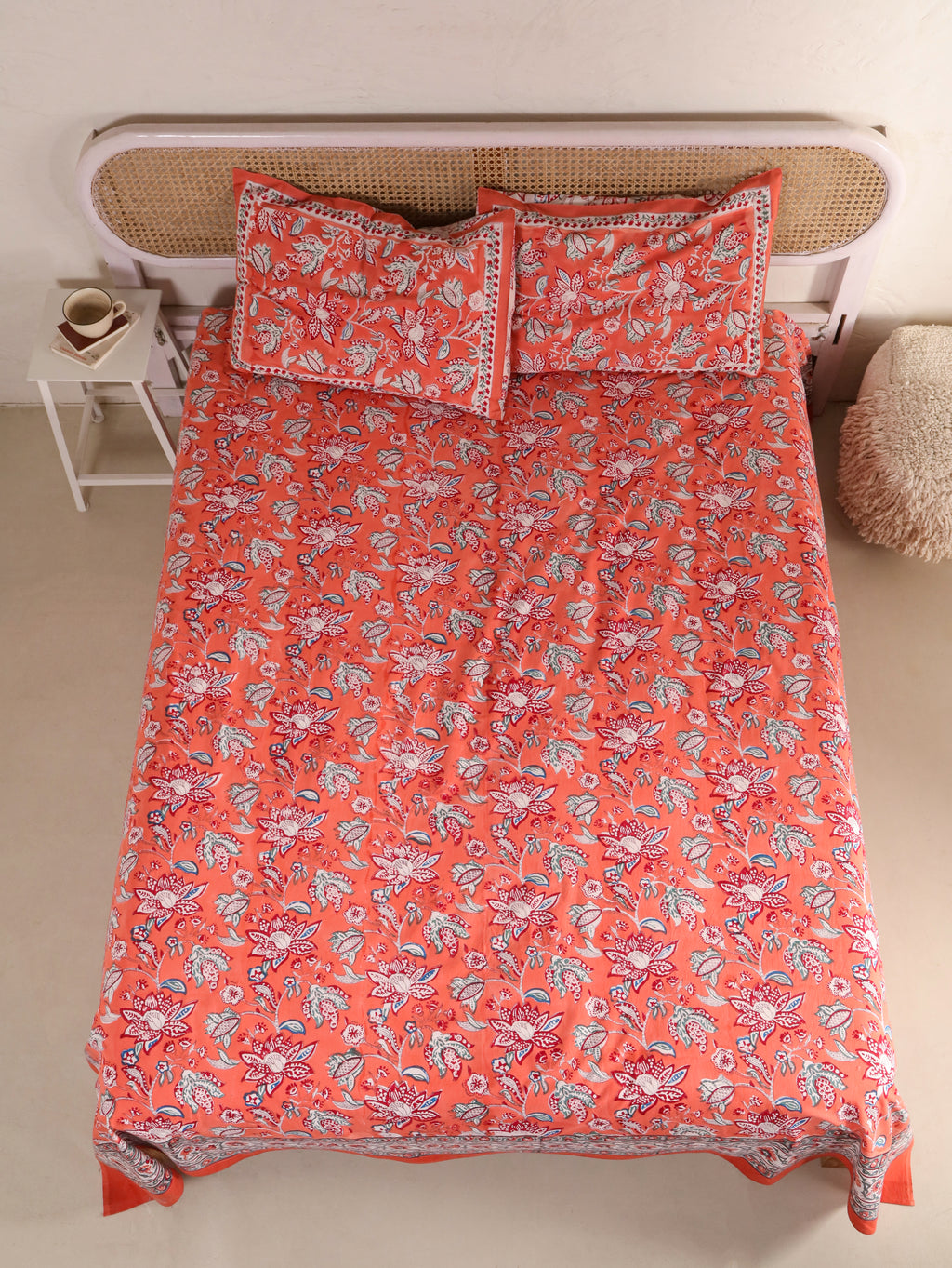 CLASSIC JAIPUR FLORAL PRINT HAND BLOCK PRINT COTTON BEDSHEET WITH PILLOW COVER