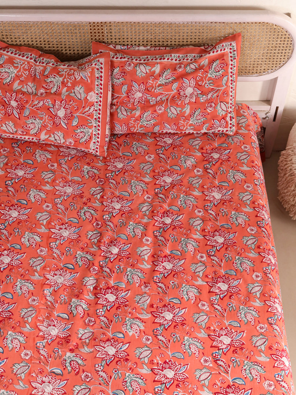 CLASSIC JAIPUR FLORAL PRINT HAND BLOCK PRINT COTTON BEDSHEET WITH PILLOW COVER